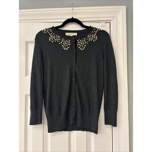 Gray Ann Taylor Loft Cardigan. Rhinestone Collar. Size S. Holiday. Special Occ.